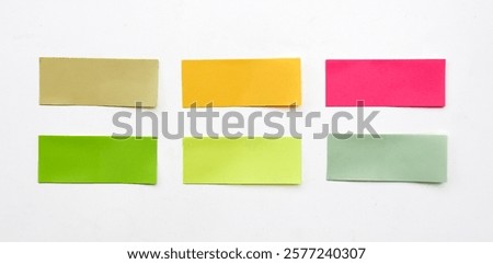 A set of fluorescent colorful rectangular paper sticker label isolated on white background. 
