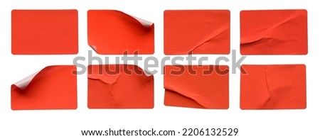 A set of fluorescent neon orange rectangular paper sticker label isolated on white background.