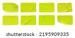 A set of fluorescent neon yellow rectangular paper sticker label isolated on white background.