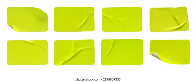 A set of fluorescent neon yellow rectangular paper sticker label isolated on white background. - Shutterstock ID 2195909335