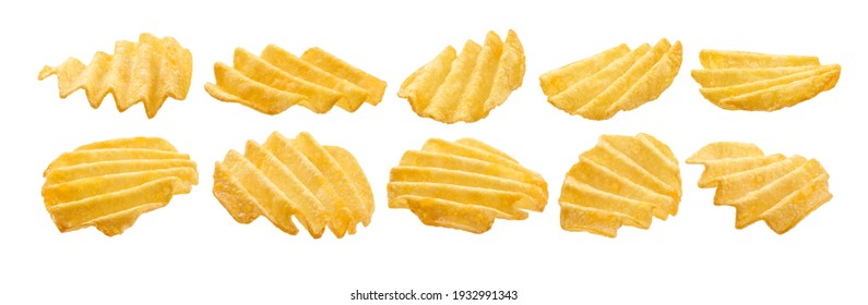 A set of fluted potato chips. Isolated on a white background