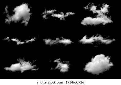 Set of fog, white clouds or haze For designs isolated  on black background