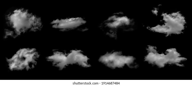 Set Of Fog, White Clouds Or Haze For Designs Isolated  On Black Background