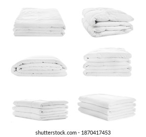 Set Of Folded Blankets Isolated On White