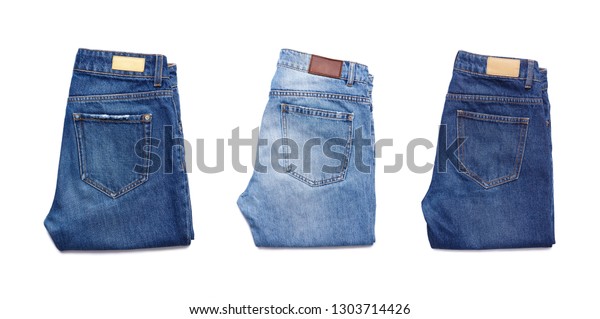 Set Folded Jeans Isolated On White Stock Photo 1303714426 | Shutterstock