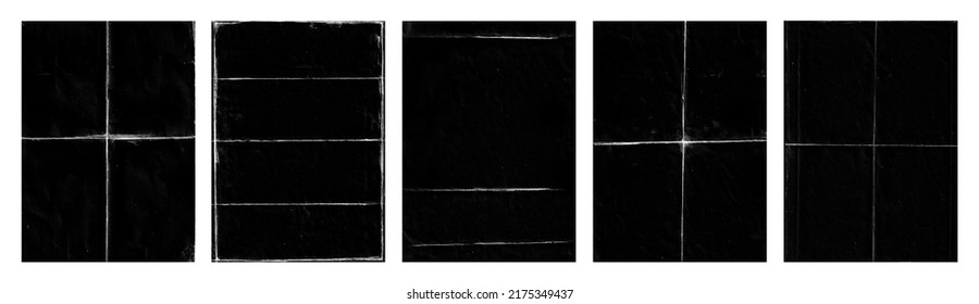 Set Of Folded Paper With Grungy Texture In Black Background. Can Be Used To Replicate The Aged And Worn Look For Your Creative Design. Old Paper For Photo Texture Overlay In Retro Style