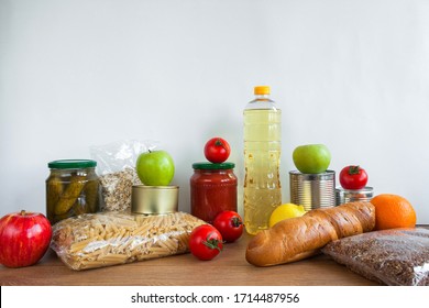 Set food donation  on white background. Food donation or delivery concept. Free space for text.