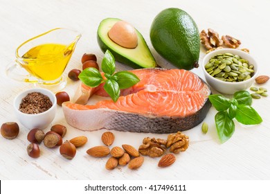 Set Of Food With High Content Of Healthy Fats And Omega 3