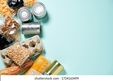 Set of food products. Food supplies.. Donation, coronavirus and quarantine concept.