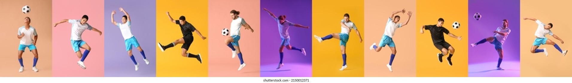 Set of football players on colorful background - Shutterstock ID 2150012371
