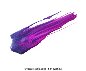 Set of four curved handmade oil paint brush strokes isolated over the white background