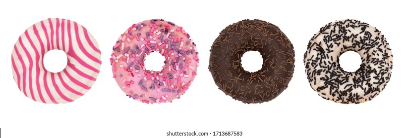 Set of four different glazed donuts isolated on a white background. - Powered by Shutterstock