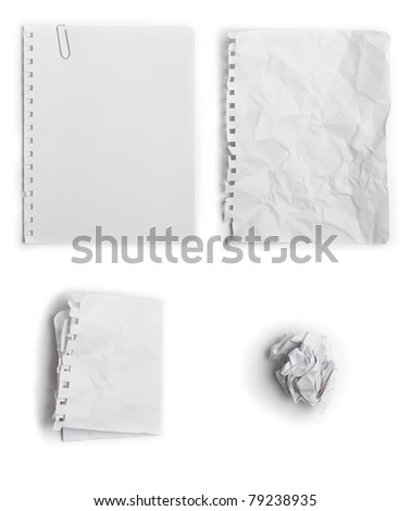 Set of four different state of paper - flat, wrinkled, folded, crumpled