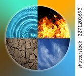 Set of four elements on color background. Air, Earth, Fire and Water