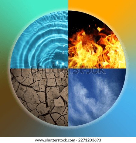 Set of four elements on color background. Air, Earth, Fire and Water