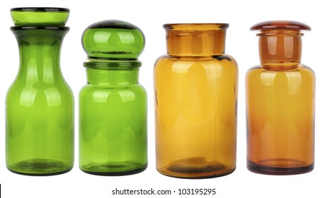 set of four empty glass jars isolated on white background