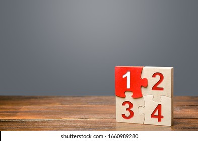 Set Of Four Puzzles With Numbers. Contract Road Map. Organization And Systematization, Step By Step Instructions. Procedure, Key Condition. Business Planning, Action Plan. Priority Task Items