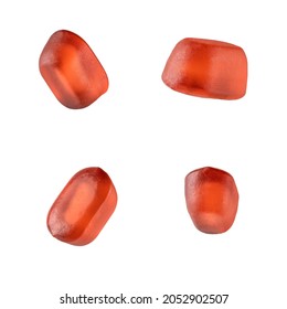 set of four red jelly candies isolated on a white background close-up