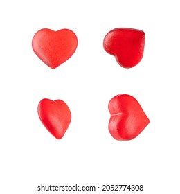 set of four red jelly heart shaped candies isolated on a white background close-up - Powered by Shutterstock