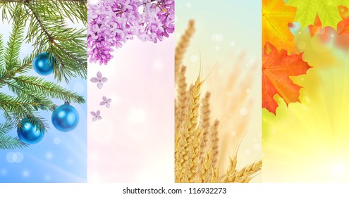 Set Of Four Seasons Vertical Nature Strips