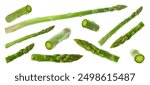 Set of fresh asparagus spears on white background