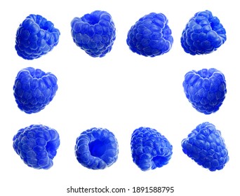 Set Of Fresh Blue Raspberries On White Background