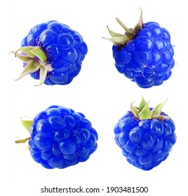 Set Of Fresh Blue Raspberries On White Background