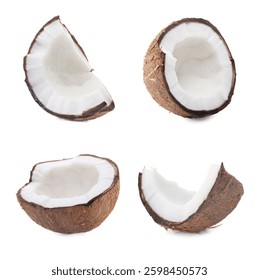 Conjunto de cocos frescos aislados en blanco