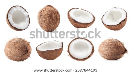 Set of fresh coconuts isolated on white