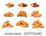 Set of fresh croissants isolated on white background.