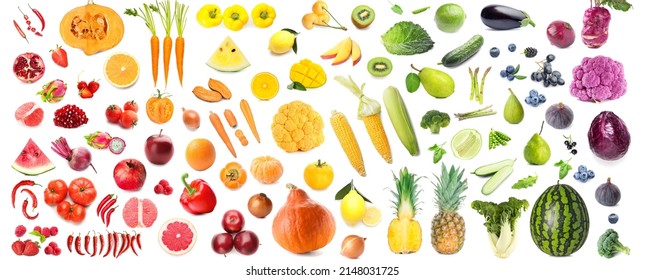 Set Fresh Fruits Vegetables On White Stock Photo 2148031725 | Shutterstock