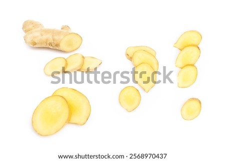 Set of Fresh ginger root on white background for herb and medical product concept