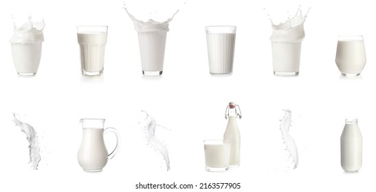 Set of fresh milk on white background - Powered by Shutterstock