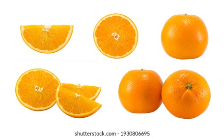 Set of fresh orange isolated on white background