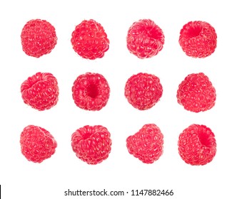 Set of fresh raspberries isolated on white background 
