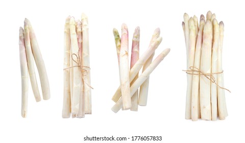 Set with fresh ripe asparagus on white background, top view. Banner design   - Shutterstock ID 1776057833