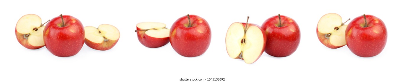 Set of fresh ripe red apples on white background - Shutterstock ID 1545138692