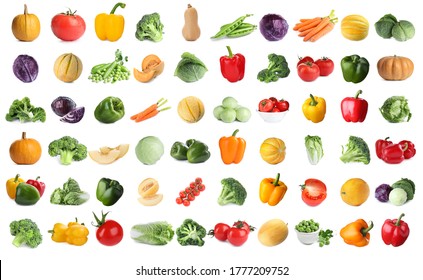 Set Of Fresh Ripe Vegetables On White Background