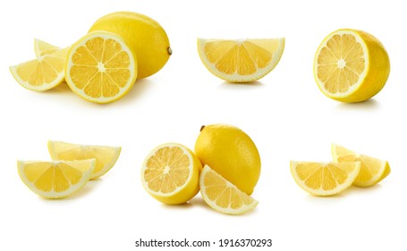 set of fresh sliced lemon isolated on white background