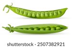 Set fresh young green peas isolated on white background. Clipping Path