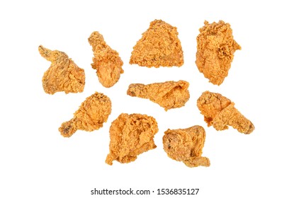 Set of fried chicken isolated on white background. Top view