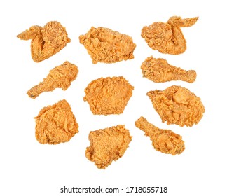 Set of fried chicken isolated on white background. Top view - Shutterstock ID 1718055718