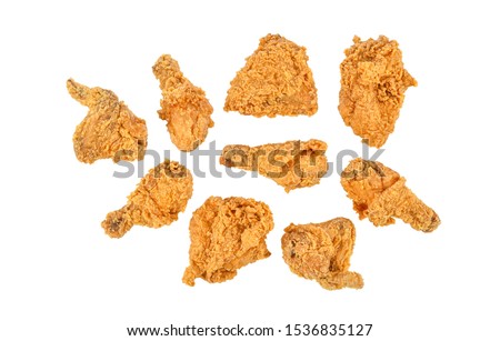 Set of fried chicken isolated on white background. Top view