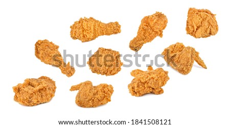 Set of fried chicken isolated on white background.