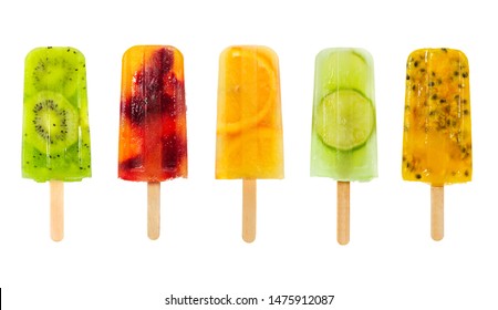 Set of fruit popsicle isolated on white background