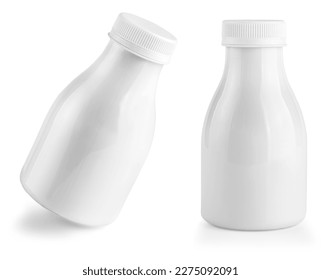 The Set of Fruit yogurt bottles isolated on white backgroung