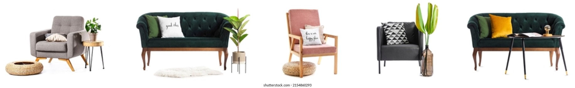 Set of furniture for living room isolated on white - Shutterstock ID 2154860293