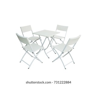 Set Of Garden Wood Table And Chairs Isolated On White Background.clipping Path