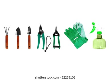 Set Of Gardening Tools Isolated Over White Background