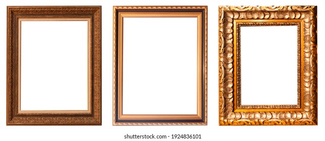 Set Of Gilded Antique Picture Frames Isolated On White Background.